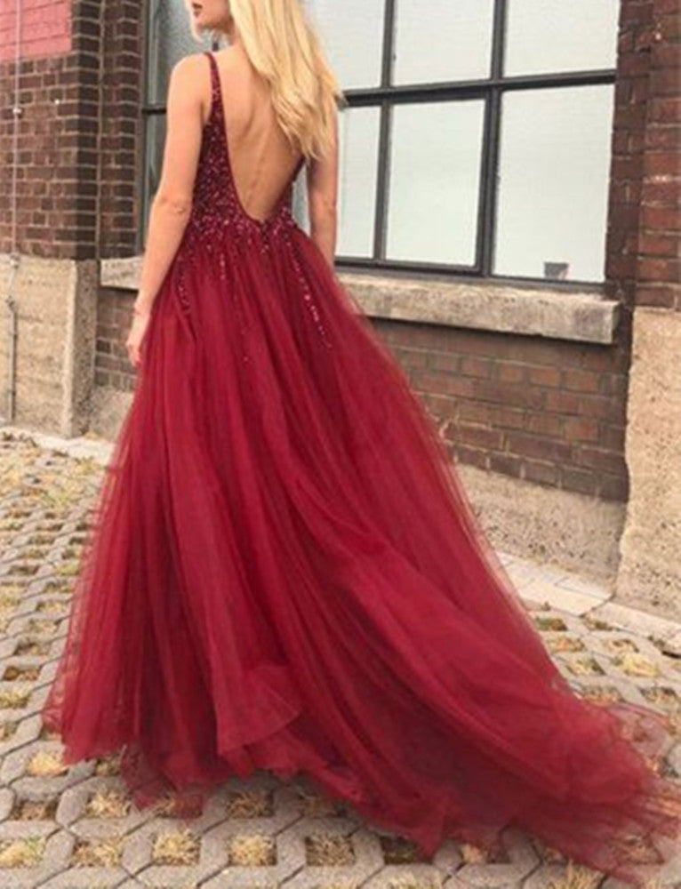 Women Beads Prom Dresses Long Side Slit Evening Party Dress YPD172