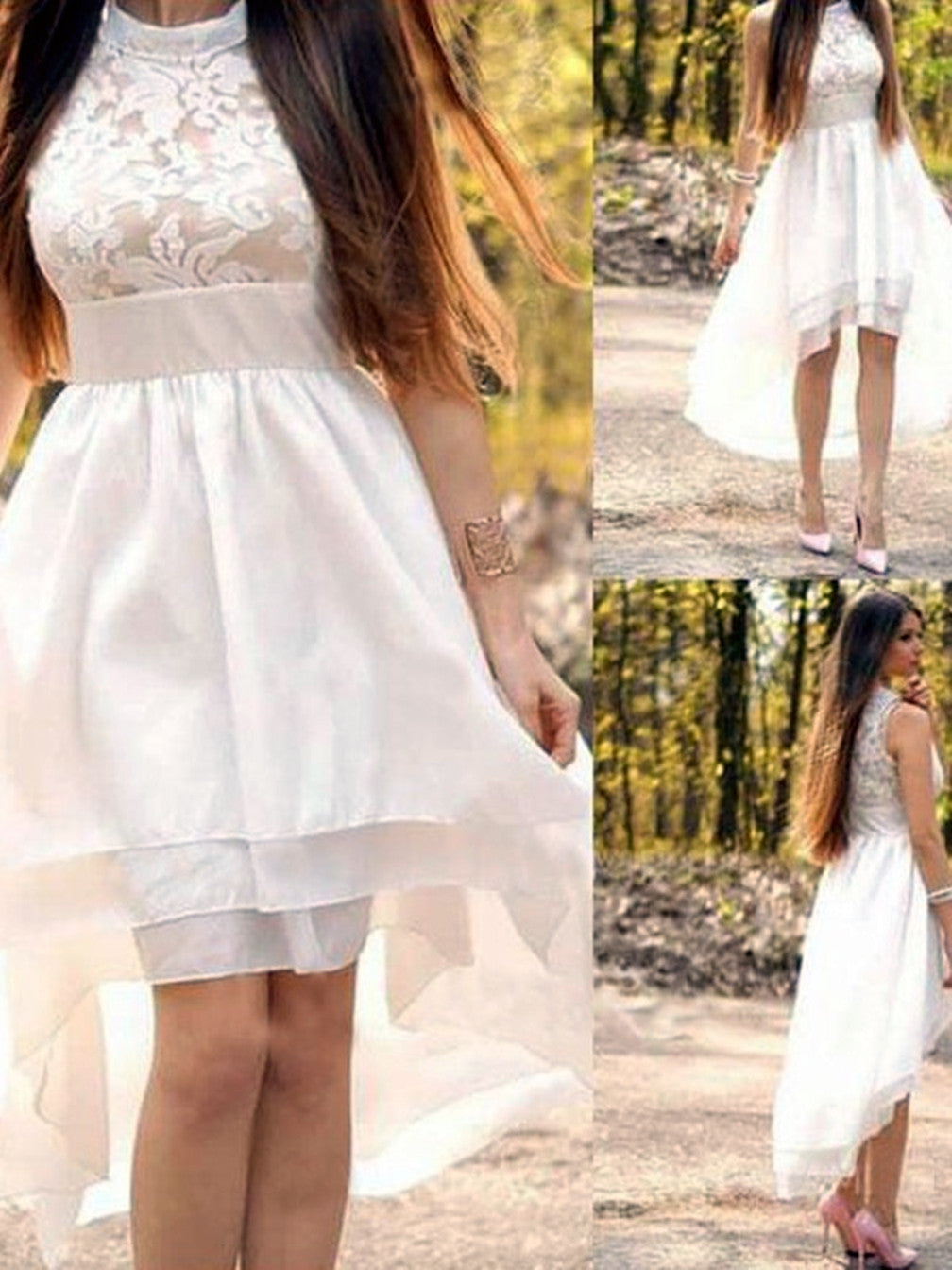 Women A-Line Appliques Wedding Dresses High Low Lace Bridal Gowns YWD197