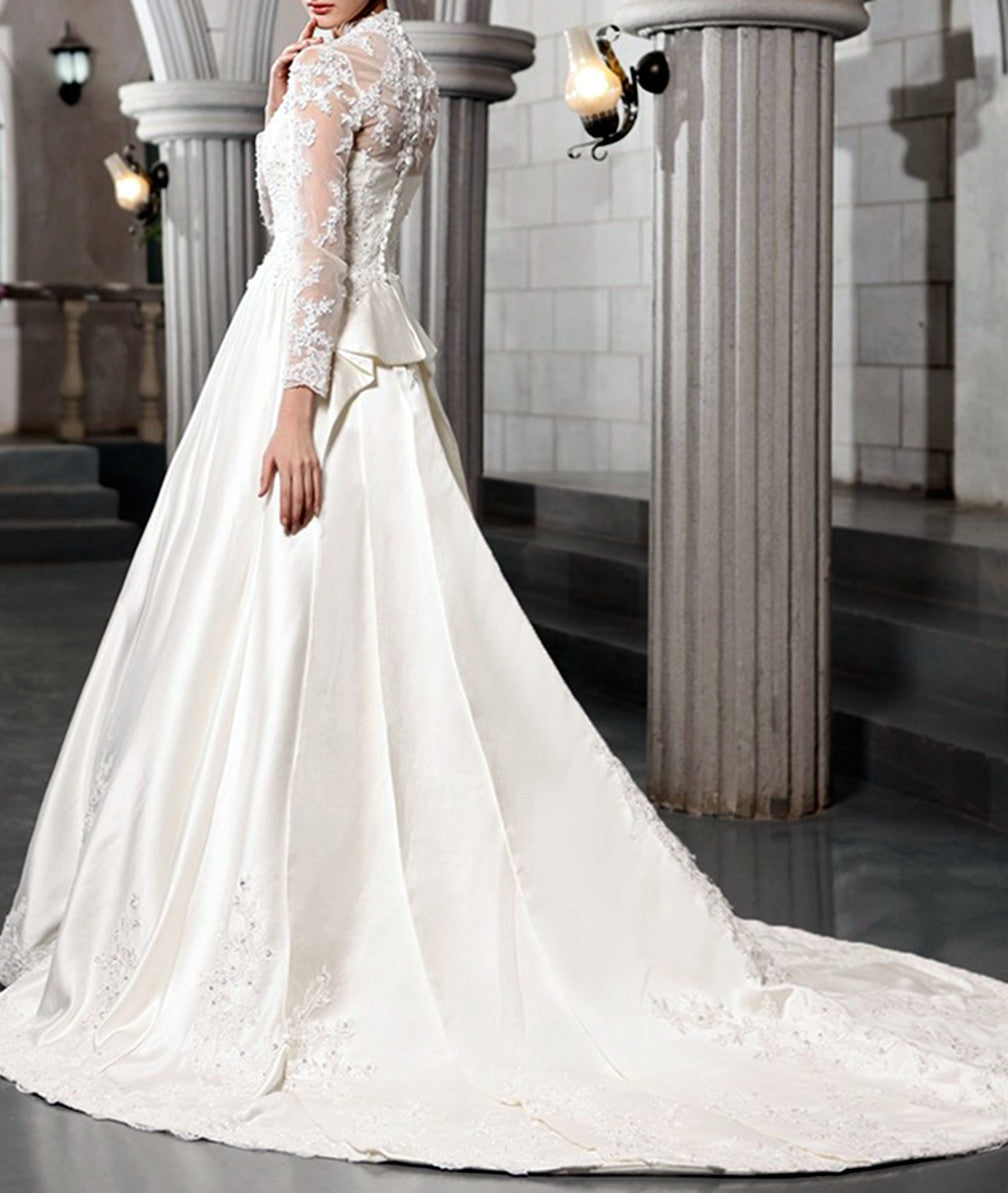Women A-Line Appliques Wedding Dresses Long Beading Lace Bridal Gowns YWD190