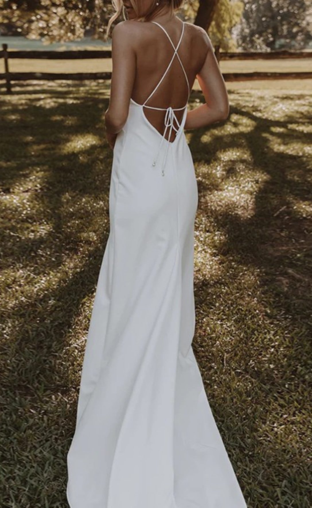 Women Sheath Slit Wedding Dresses Long V-Neck Bridal Gowns YWD132