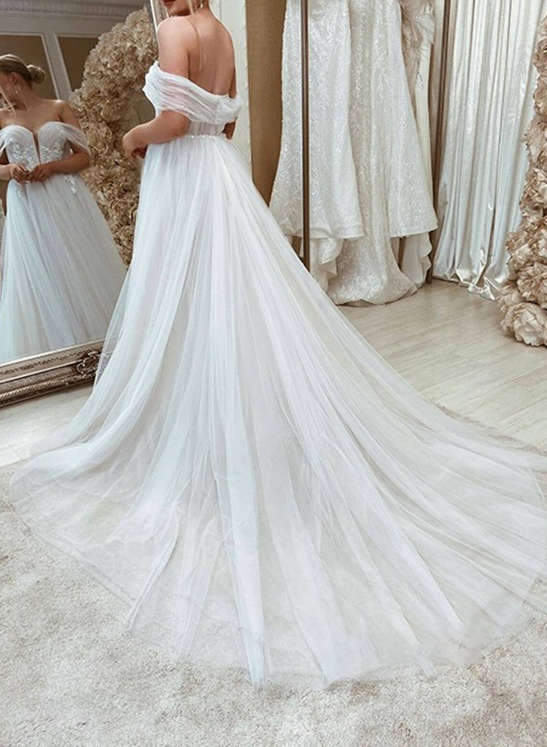 Women A-Line Wedding Dresses Long Off Shoulder Bridal Gowns YWD134