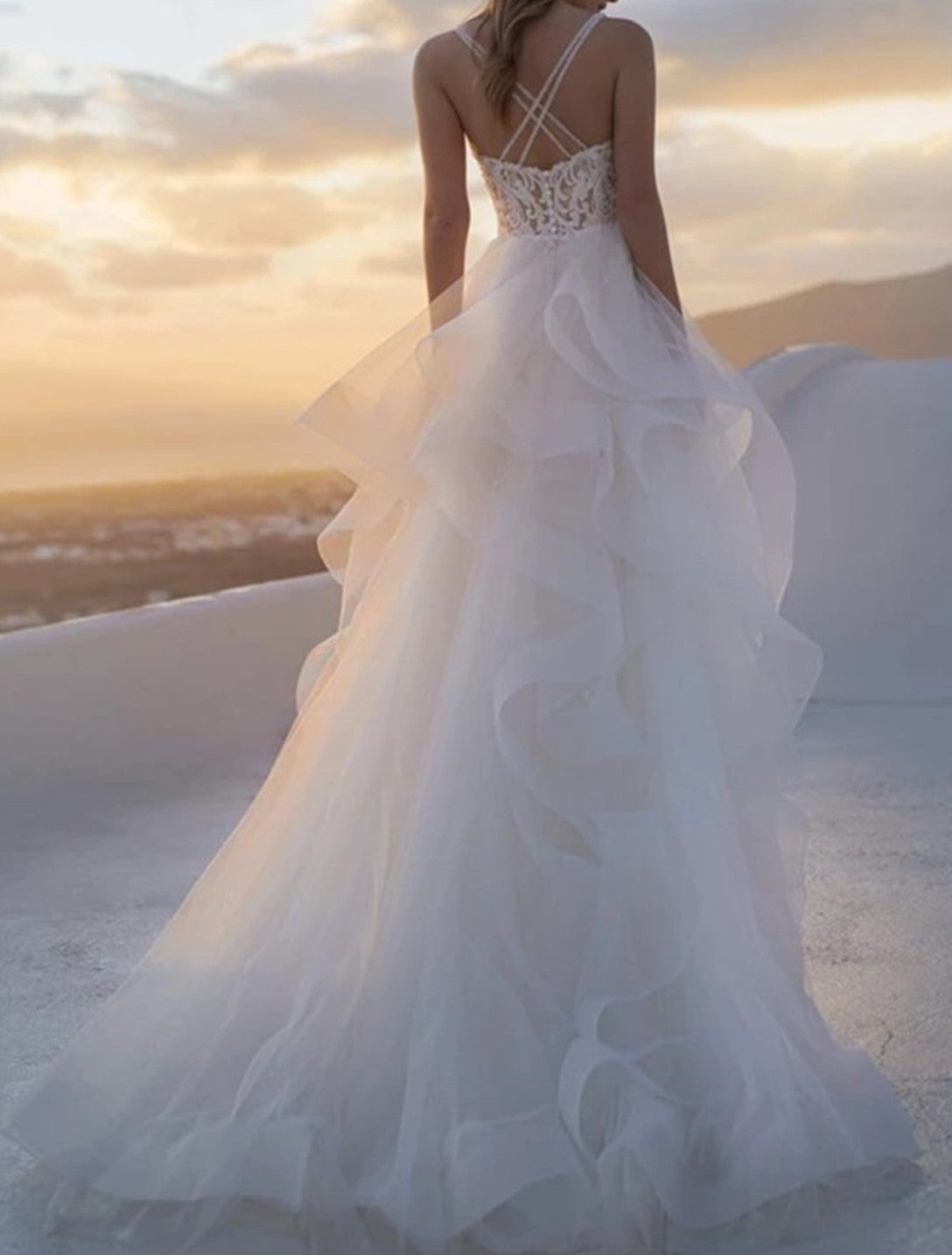 Women A-Line Wedding Dresses Long V-Neck Bridal Gowns YWD138