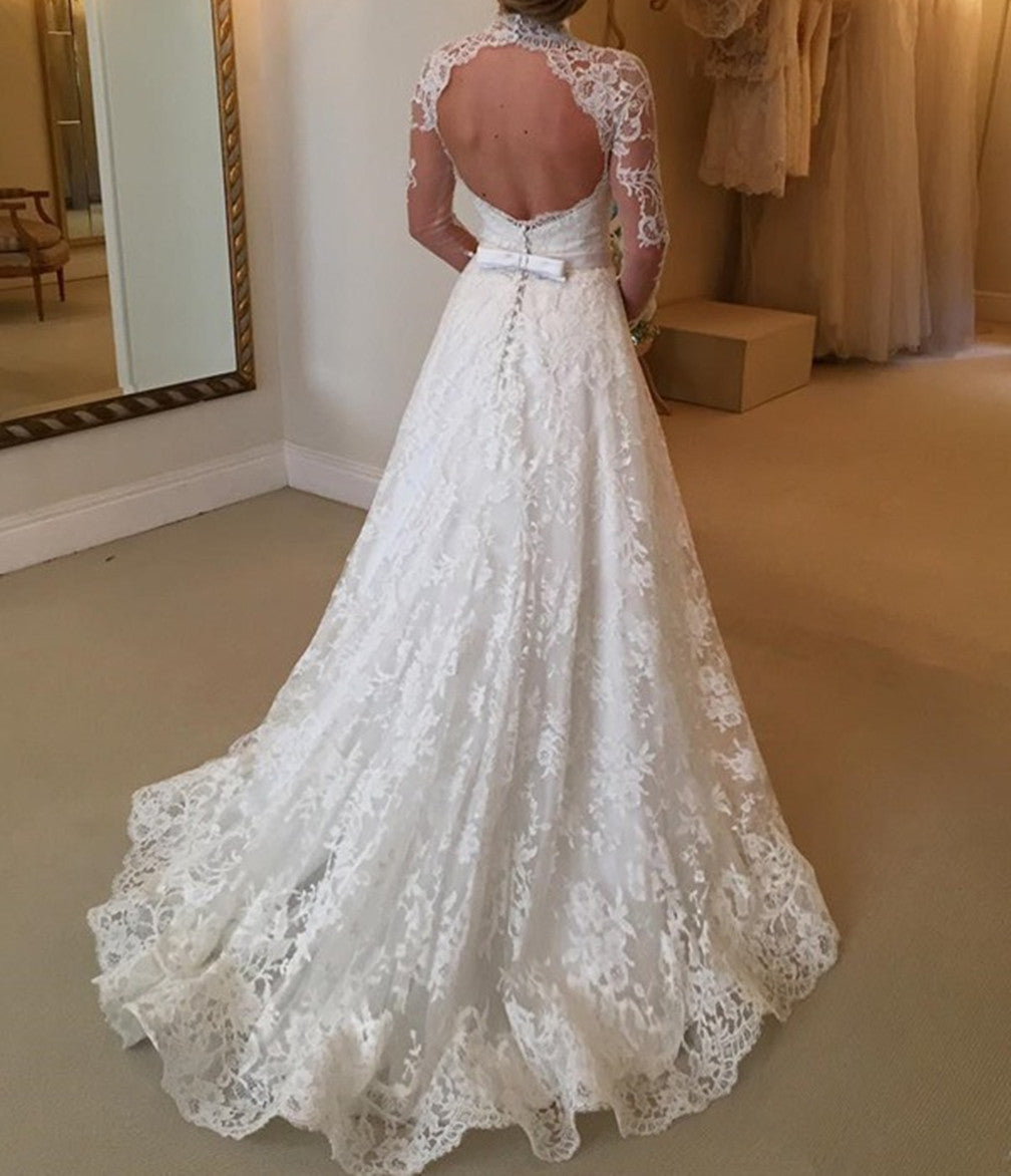 Women A-Line Wedding Dresses Long Lace Appliques Bridal Gowns YWD139