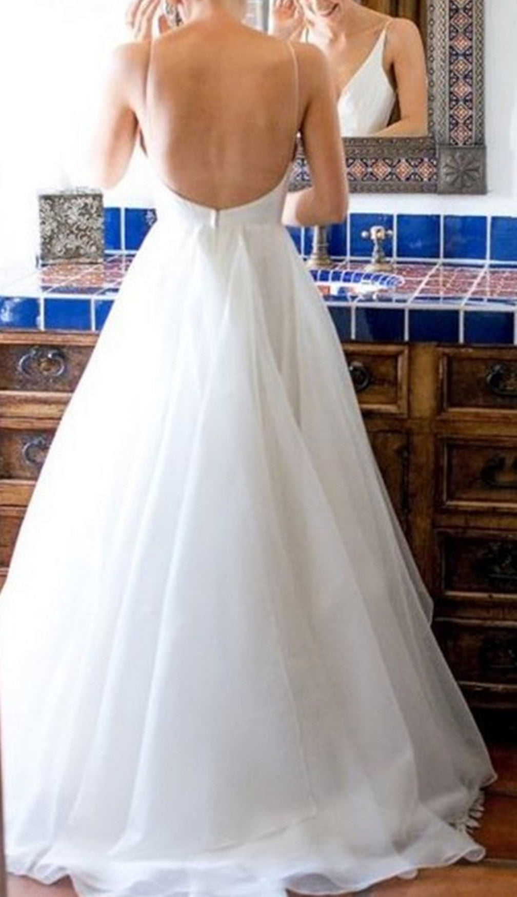 Women A-Line Tulle Wedding Dresses Long V-Neck Bridal Gowns YWD173
