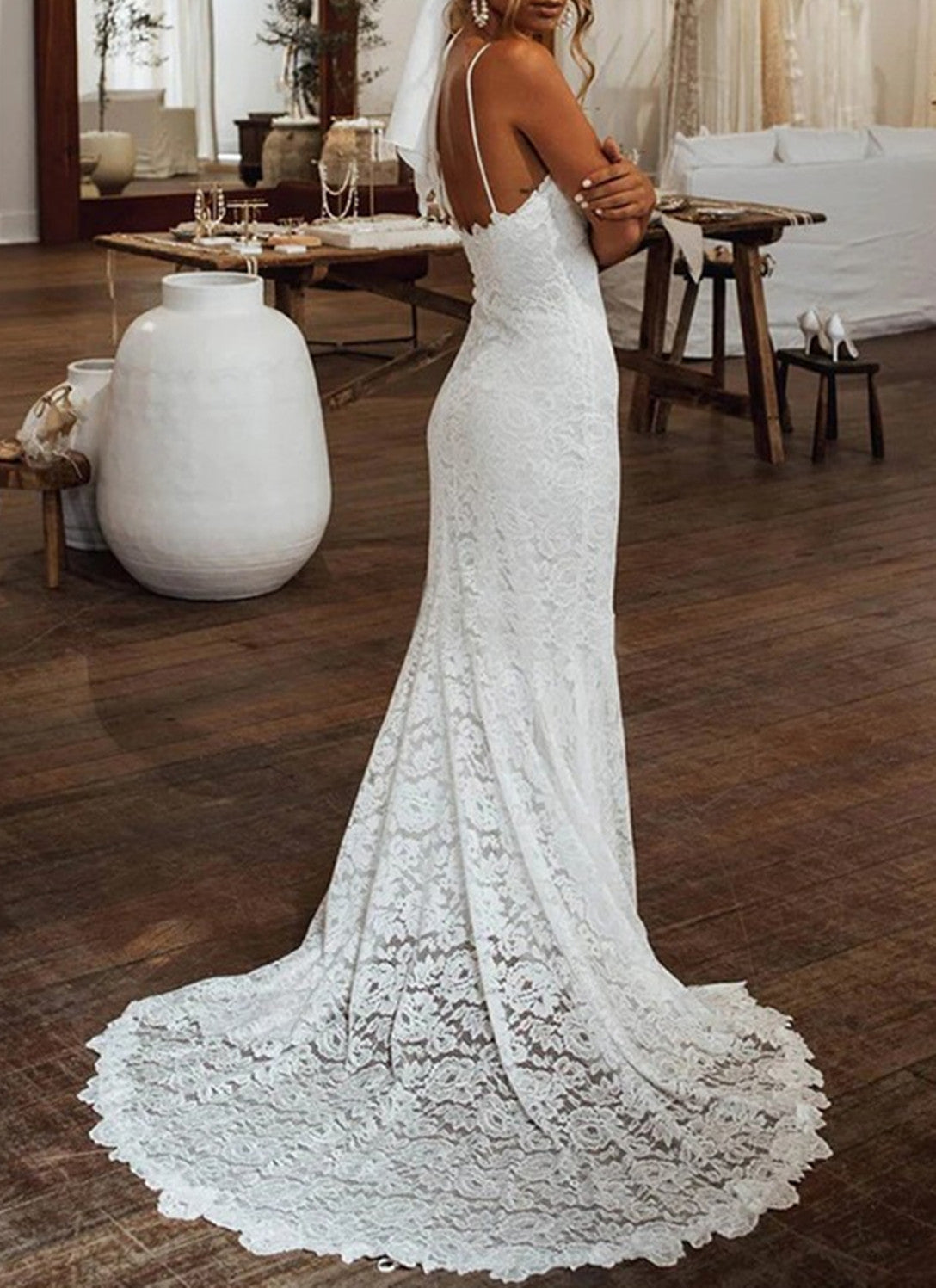 Women Lace Appliques Wedding Dresses Long Mermaid Bridal Gowns YWD117
