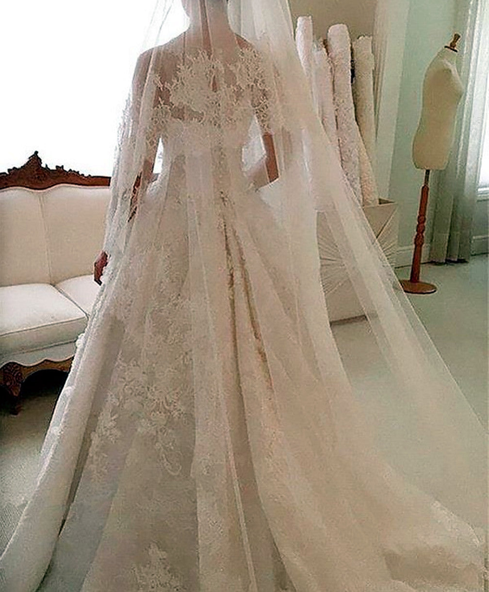 Women Lace Appliques Wedding Dresses Long A-Line Bridal Gowns YWD114