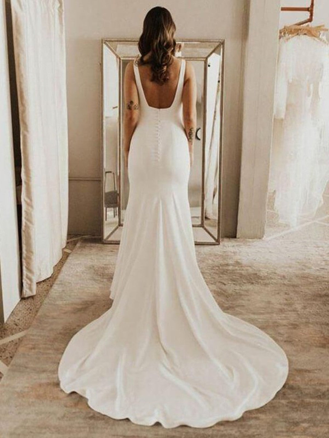 Women Straps Wedding Dresses Long Sleeveless Bridal Gowns YWD126