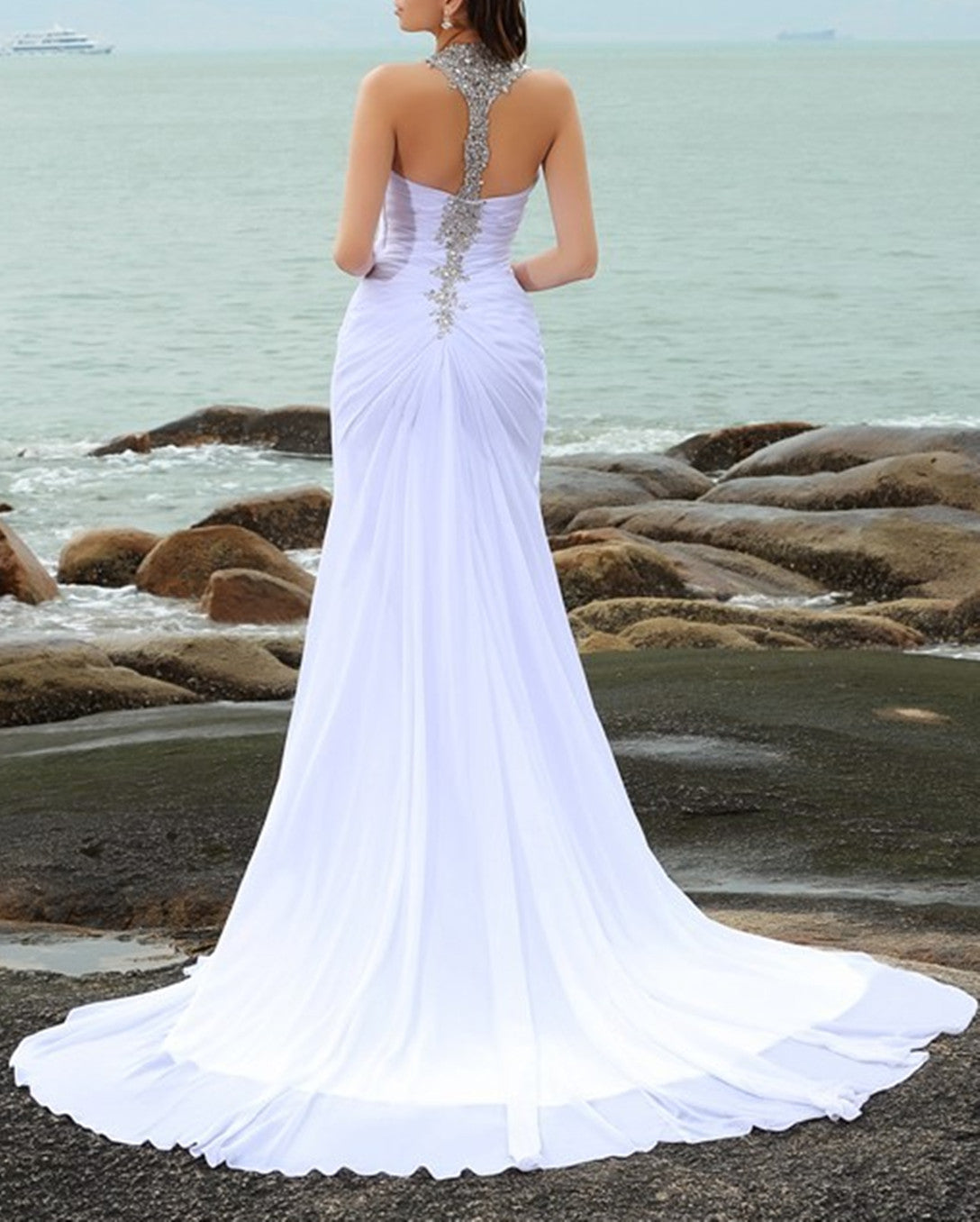 Women Chiffon Beach Wedding Dresses Long Beading Bridal Gowns YWD123