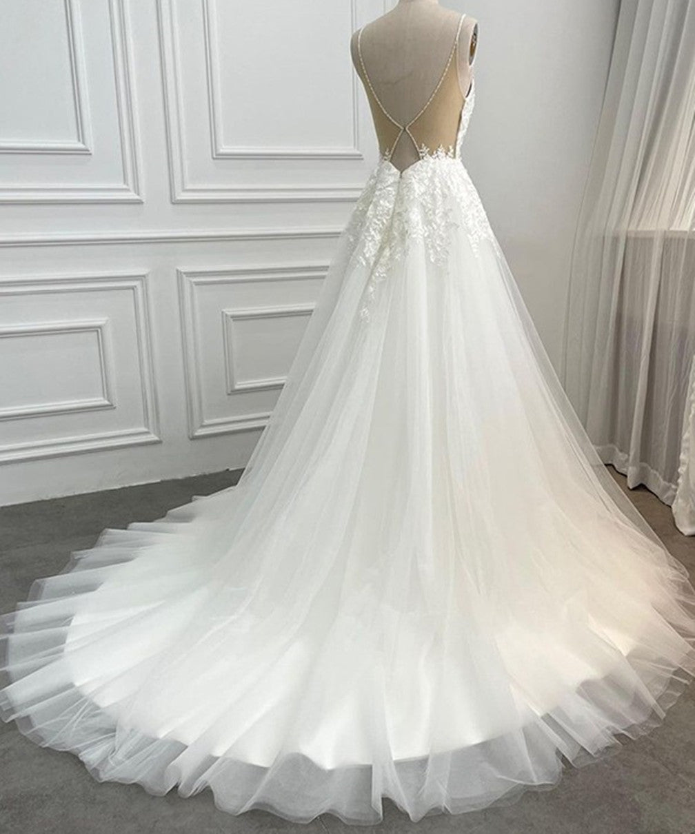 Women A-Line Appliques Wedding Dresses Sleeveless Lace Bridal Gowns YWD217