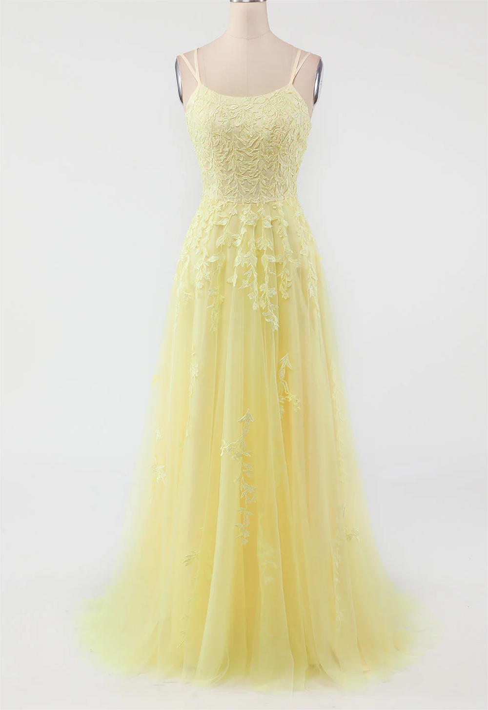 Women Tulle Appliques Prom Dress Long Spaghetti Straps Evening Gowns Princess Formal Party Dress YPD749
