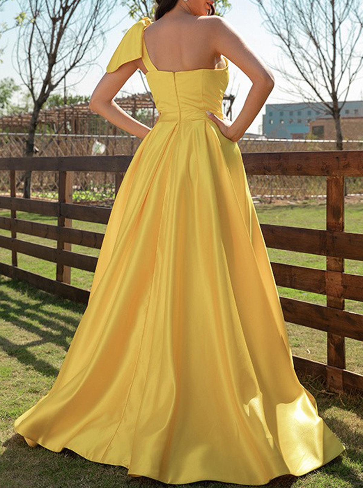Women One Shoulder Prom Dress Long Side Slit Evening Gowns Fashion Satin Party Dress YPD845