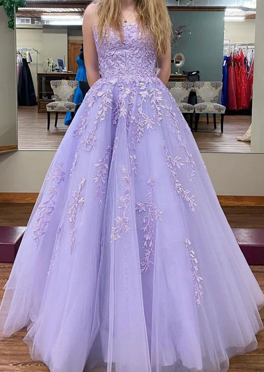 Women A-Line Lace Prom Dresses Long Appliques Evening Party Dress YPD049