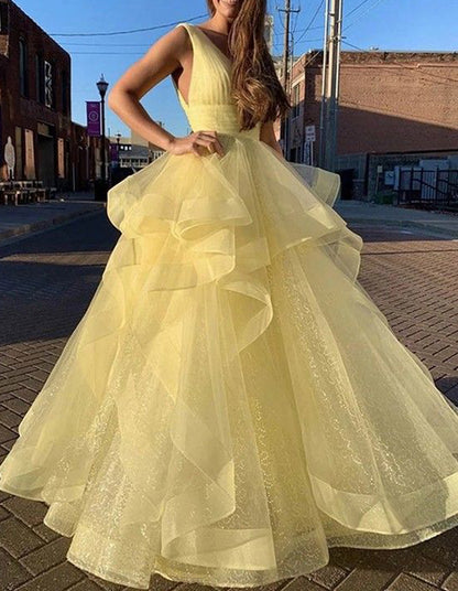 Women Tulle Formal Prom Dresses Long Sleeveless Evening Party Gowns YPD934