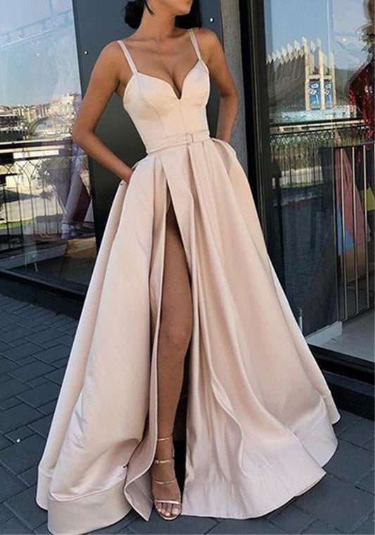 Women Slit Satin Formal Prom Dresses Long Sweetheart Evening Party Gowns YPD970