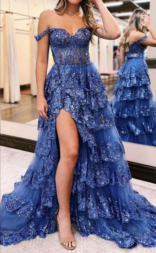 Women Lace Formal Prom Dresses Long Appliques Evening Party Gowns YPD945