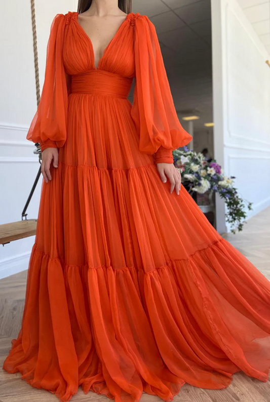 Women V-Neck Prom Dresses Long A-Line Evening Party Dress YPD052