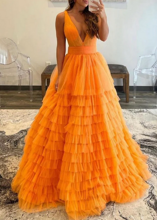 Women A-Line Prom Dresses Long Tulle Evening Party Dress YPD055