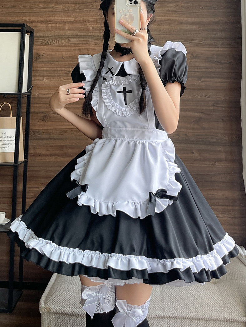 Anime Maid Cosplay Costume Dress for School Girls Halloween Maid Outfits Cute Lolita Dress YCC087