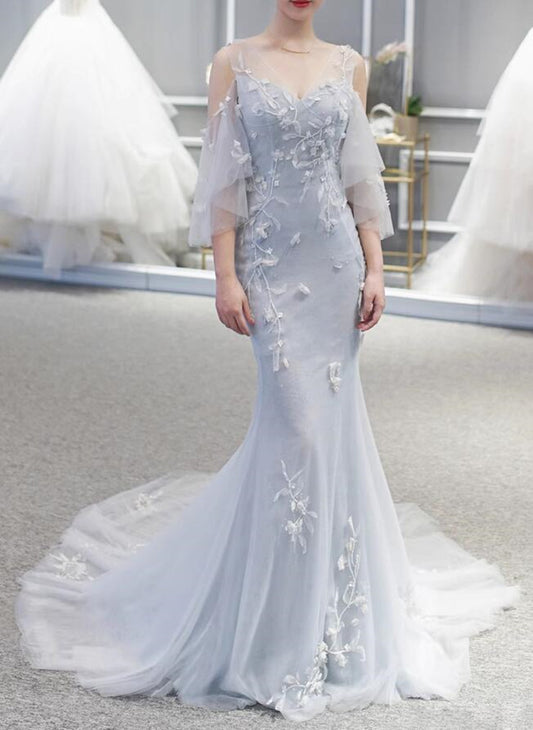 Women Appliques Wedding Dresses Long Mermaid Bridal Gowns YWD043