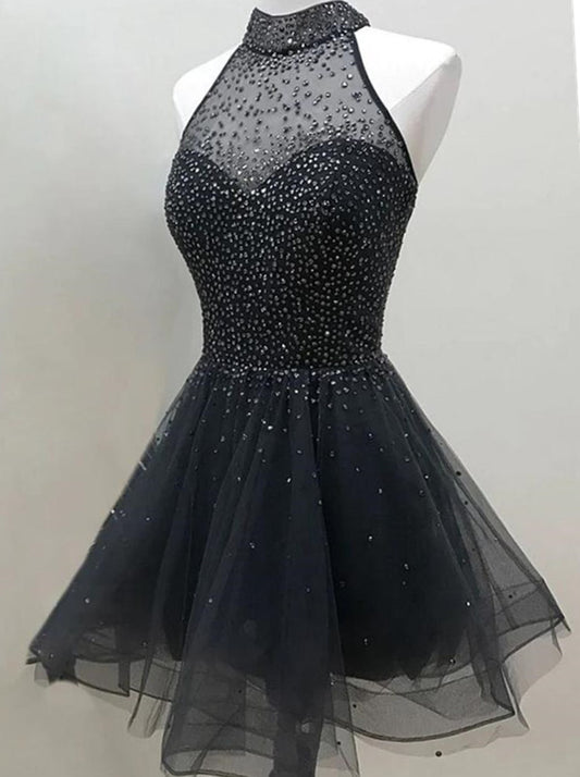 Women Beaded Prom Dresses Short Cocktail Gowns Girls Halter Homecoming Dresses Short Graduation Dress YHD277