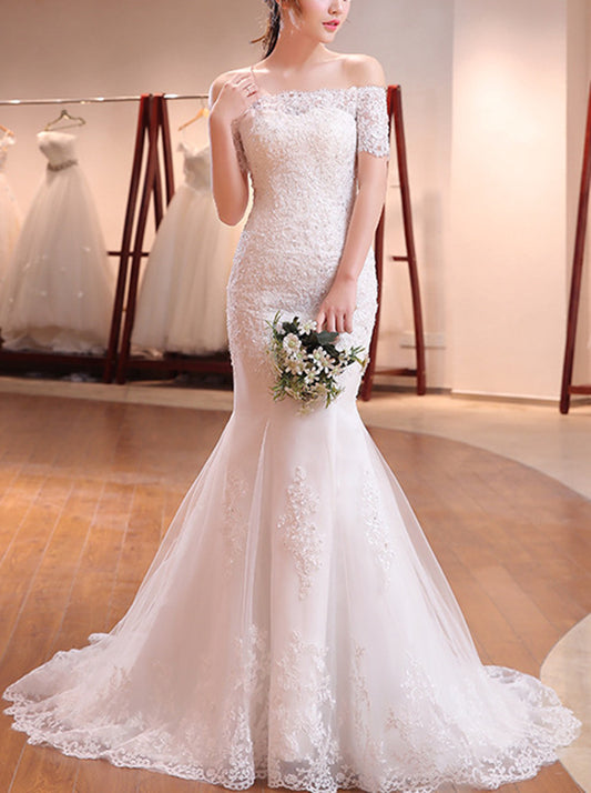 Women Mermaid Lace Wedding Dresses Long Appliques Bridal Gowns YWD016