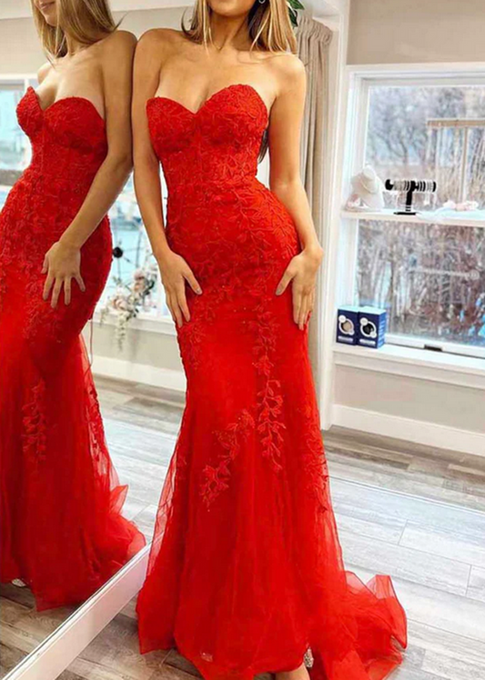 Women Mermaid Lace Appliques Prom Dresses Long Off the Shoulder Evening Party Dress YPD003