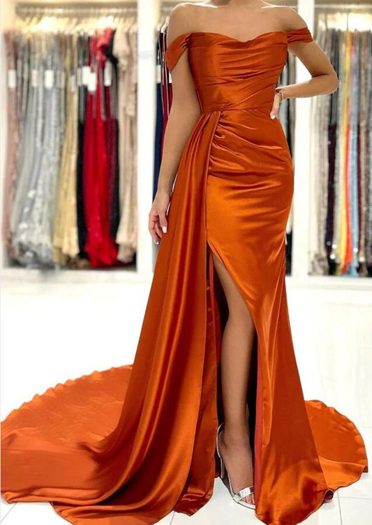 Women Mermaid Satin Prom Dresses Long Side Slit Evening Gowns Formal Party Dress YPD356