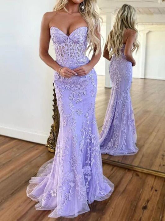 Women Lace Prom Dresses Long Appliques Evening Gowns Formal Party Dress YPD299