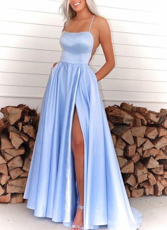 Women Side Slit Prom Dresses Simple Long Backless Evening Gowns Formal Party Dress YPD334