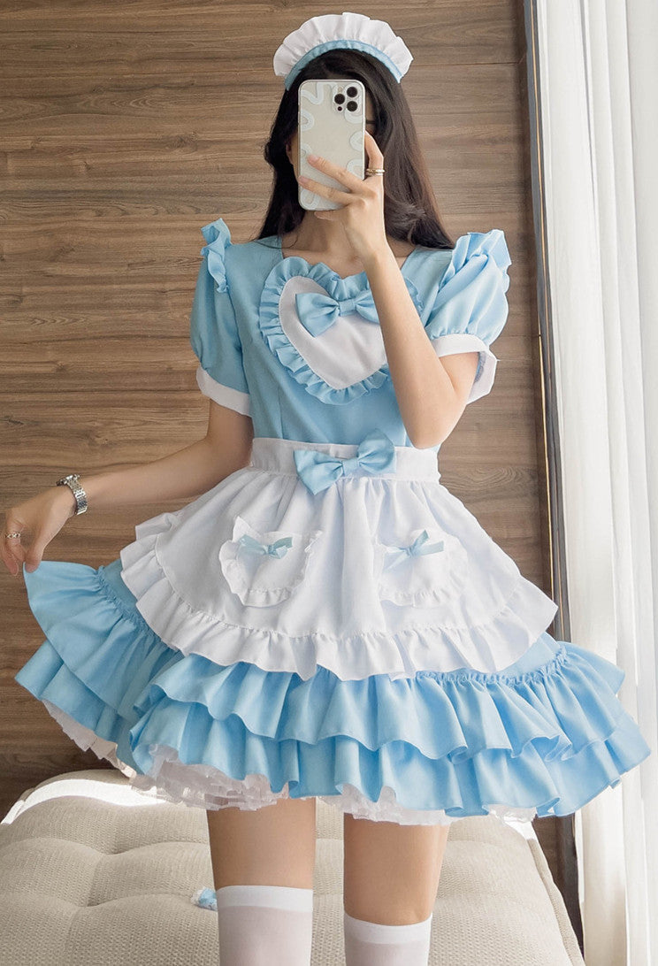 Anime Maid Cosplay Costume Dress for School Girls Halloween Maid Outfits Cute Lolita Dress YCC054