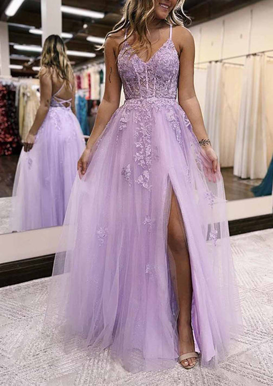 Women A-Line Appliques Prom Dresses Long V-Neck Evening Gowns Formal Party Dress YPD572