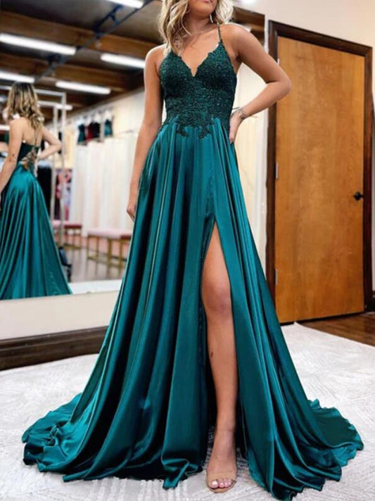 Women Lace Prom Dresses Long Side Slit Evening Gowns Formal Party Dress YPD300