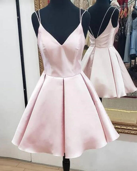 Women Satin Prom Dresses Short Cocktail Gowns Girls V-Neck Homecoming Dresses Short Graduation Dress YHD259