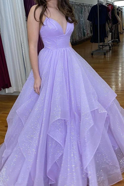 Women Tulle Prom Dresses Long V-Neck Evening Gowns Sleeveless Formal Party Dress YPD911