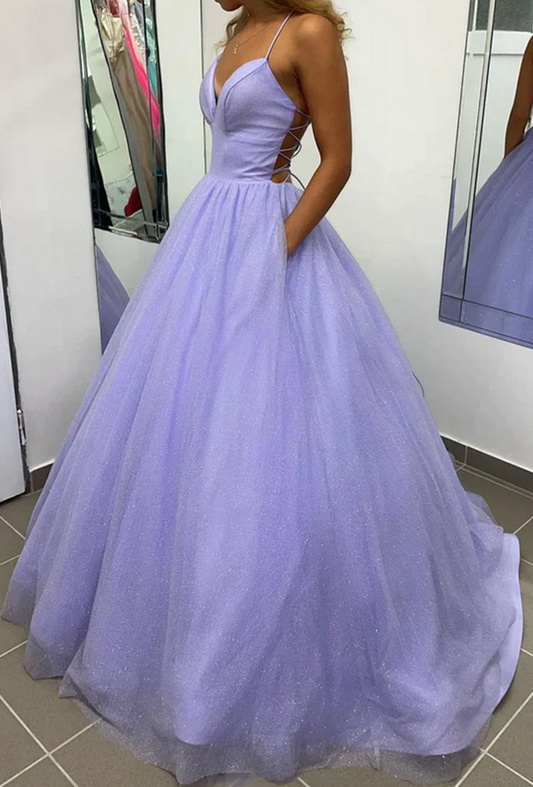 Women V-Neck Prom Dresses Long Lace Up Back Evening Party Dress YPD036