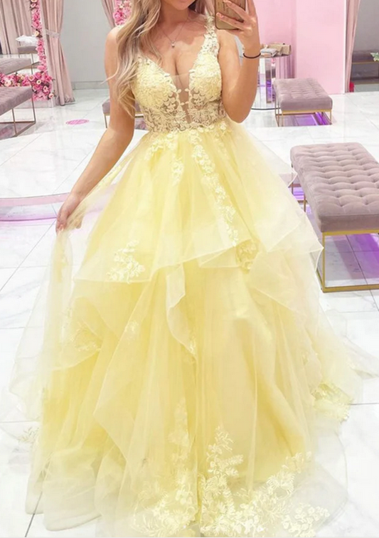 Women Lace Prom Dresses Long Appliques Evening Party Dress YPD079