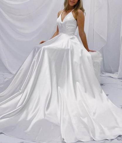 Women Sinmple Satin Wedding Dresses Long A-Line Bridal Gowns YWD078