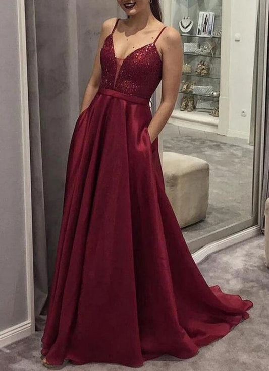 Women Sequins Prom Dresses Long Burgundy Evening Gowns Formal Party Dress YPD361
