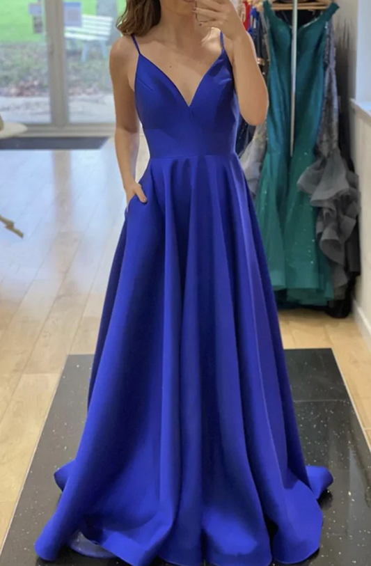 Women V-Neck Prom Dresses Long Satin Evening Party Dress YPD032