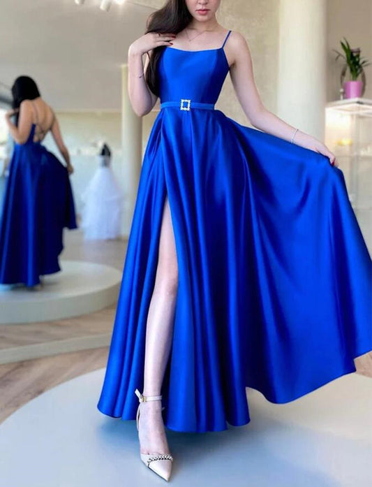 Women Royal Blue Prom Dresses Long Satin Evening Gowns Formal Party Dress YPD407