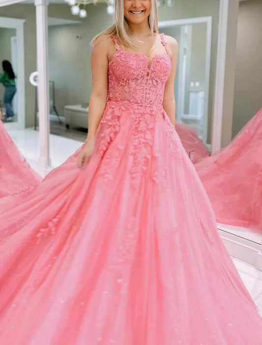 Women Lovely Pink Prom Dresses Long Appliques Evening Gowns Formal Party Dress YPD386