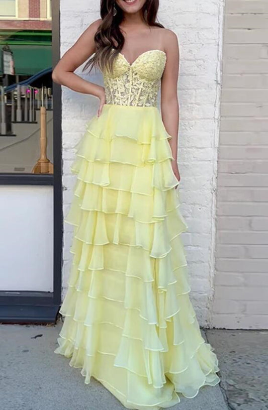 Women Lace Prom Dresses Long Ruffles Evening Gowns Formal Party Dress YPD294