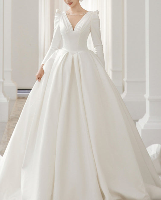 Women Satin Wedding Dresses Simple Long A-Line Bridal Gowns YWD067