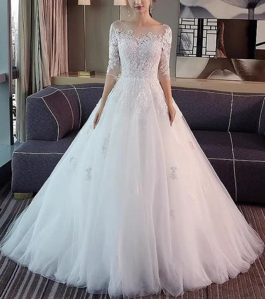 Women Tulle Appliques Wedding Dresses Long A-Line Bridal Gowns YWD036