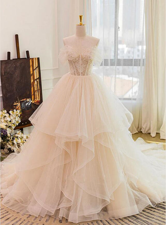 Women Tulle Appliques Wedding Dresses Long Sweetheart A-Line Bridal Gowns YWD077