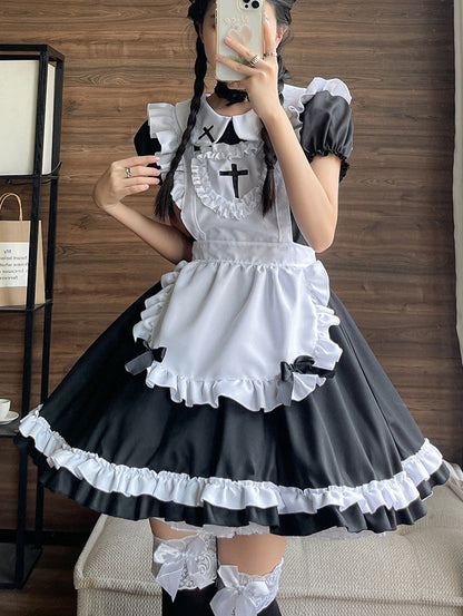 Anime Maid Cosplay Costume Dress for School Girls Halloween Maid Outfits Cute Lolita Dress YCC063