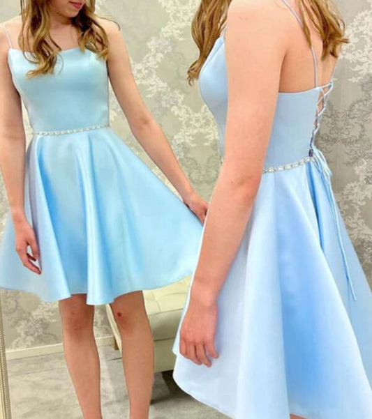 Women Satin Beads Prom Dresses Short Cocktail Gowns Girls Homecoming Dresses Short Graduation Dress YHD150