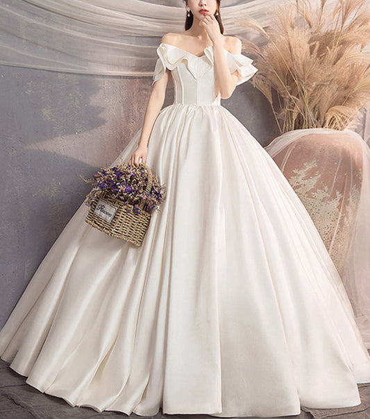 Women Satin Wedding Dresses Long A-Line Bridal Gowns YWD059