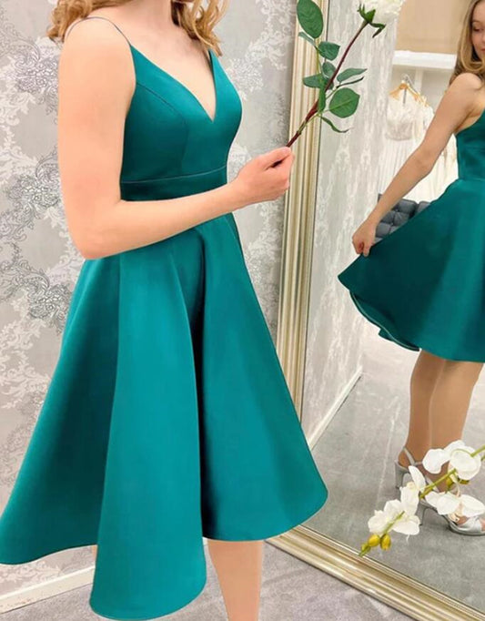 Women Satin Prom Dresses Short Cocktail Gowns Girls V-Neck Homecoming Dresses Short Graduation Dress YHD249
