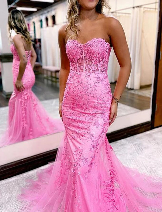 Women Mermaid Prom Dresses Long Appliques Evening Gowns Formal Party Dress YPD402